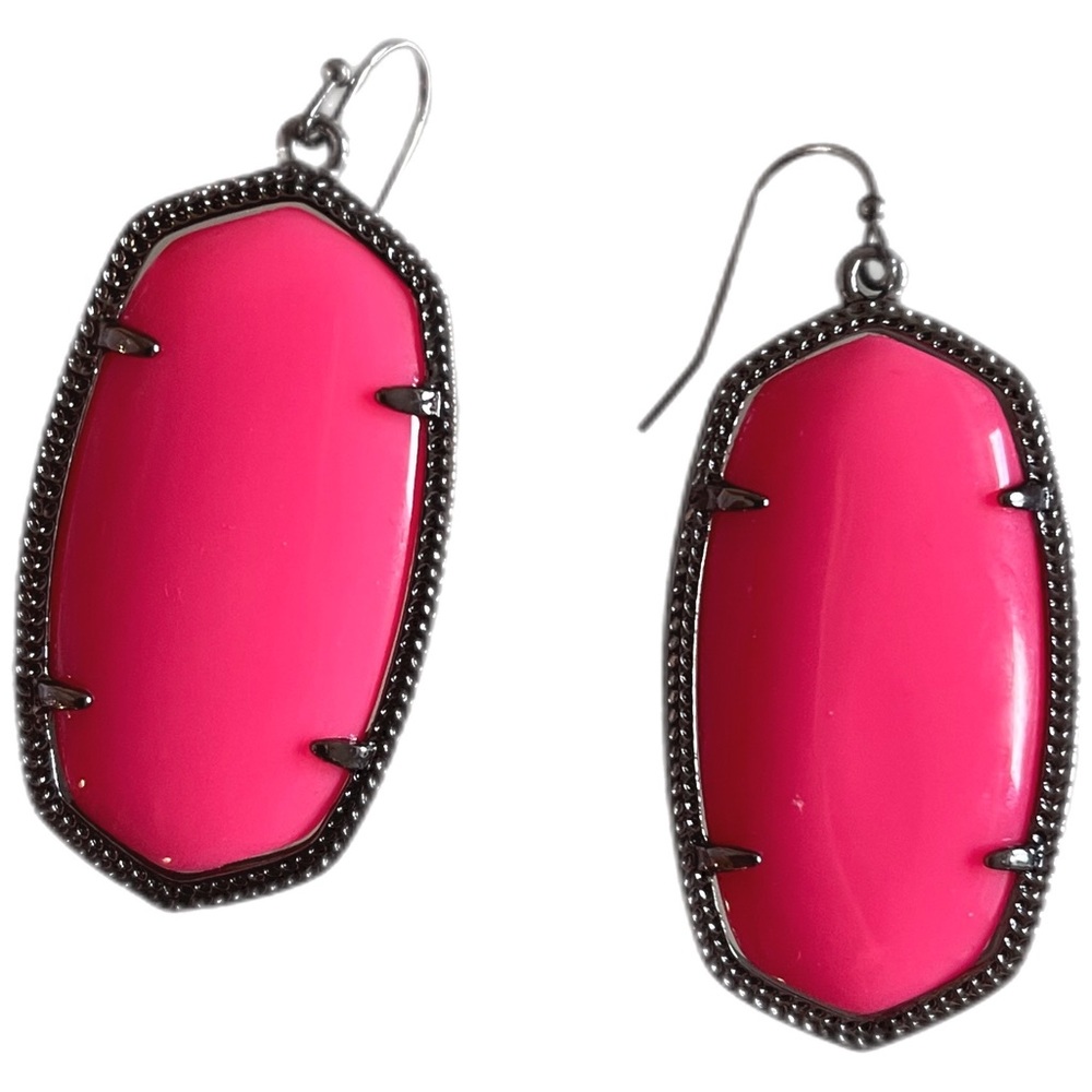 Large Oval Drop Pink & Gunmetal Prong Setting Earrings